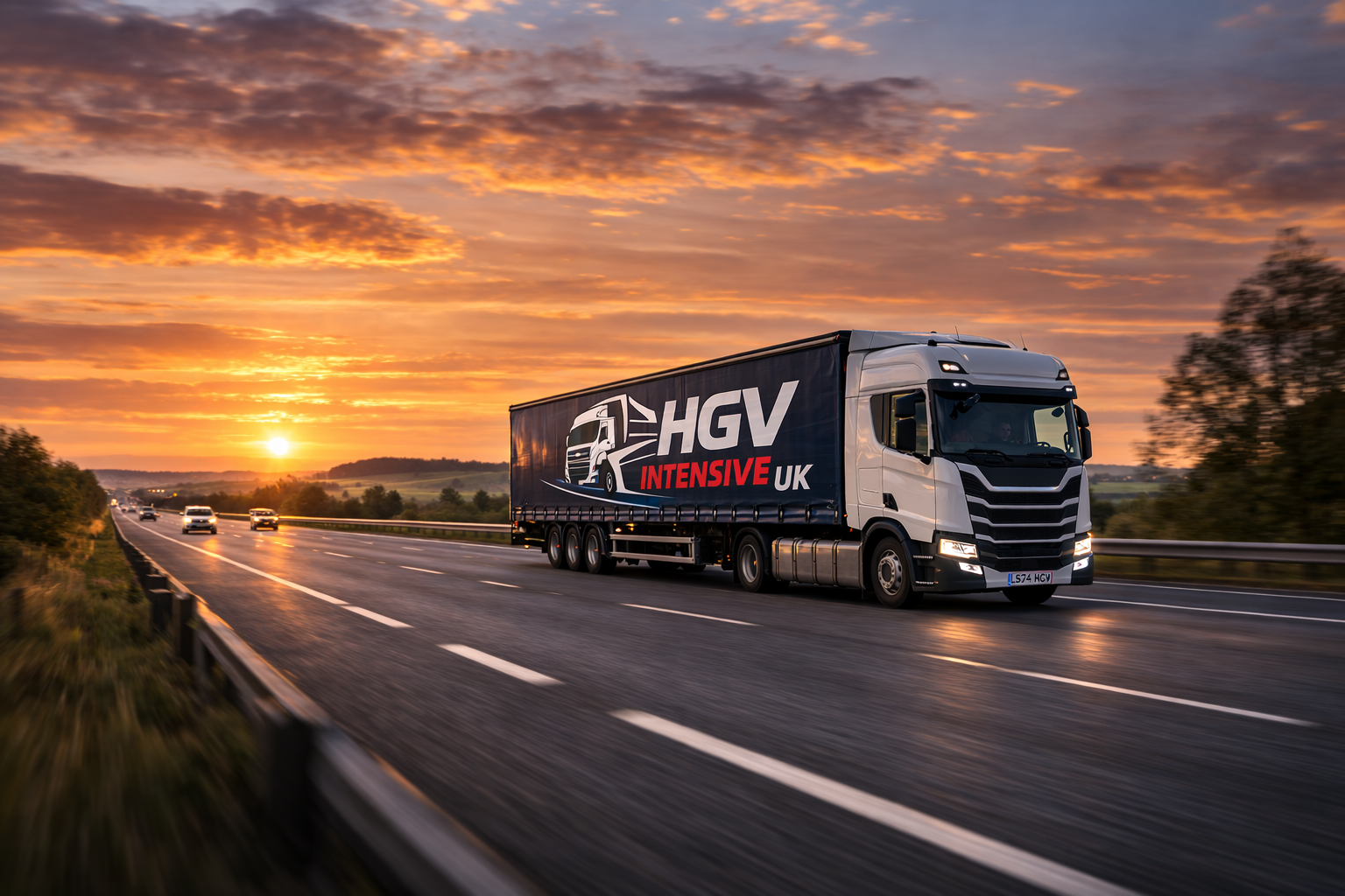 HGV lorry driving on a UK motorway